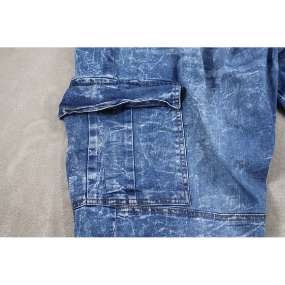STEVE'S JEANS Shorts Mens 48 Blue Denim Acid Wash Cargo Relaxed Fit Pockets - Picture 6 of 7